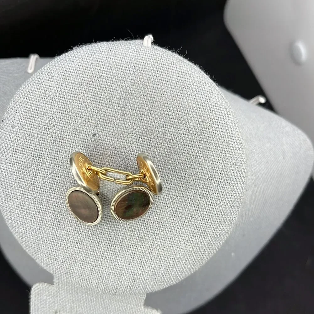 Vintage gold tone vogue mother of pearl cuff links